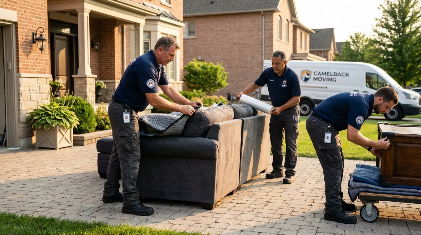 Large estate moving crew wrapping furniture in Puyallup, WA